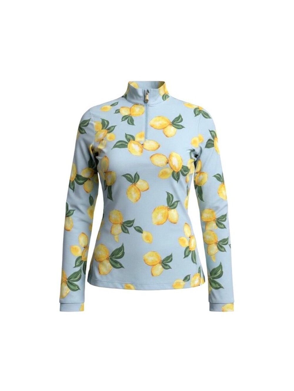 Kastel Denmark Lemon Print Equine Sun Shirt Blue Womens S 1/4 Zip Lng Slv UPF